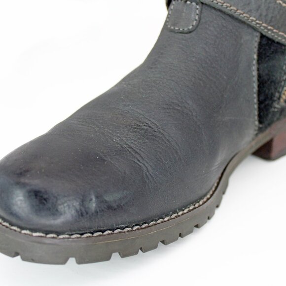 Ariat ‘Highland’ Black Suede and Leather Knee High Buckle Moto Boots - Picture 4 of 7